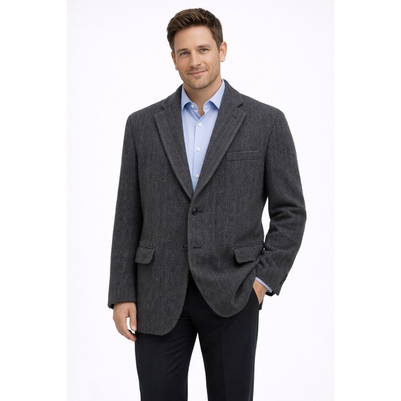 Other - Vintage Andover 100% Virgin Wool Mens Dark Grey Herringbone Blazer Size 50